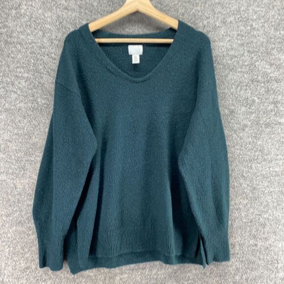 H&M Sweater Pullover Women XS Blue Knit Wool V-Neck Long Sleeve Casual Solid - Picture 4 of 9